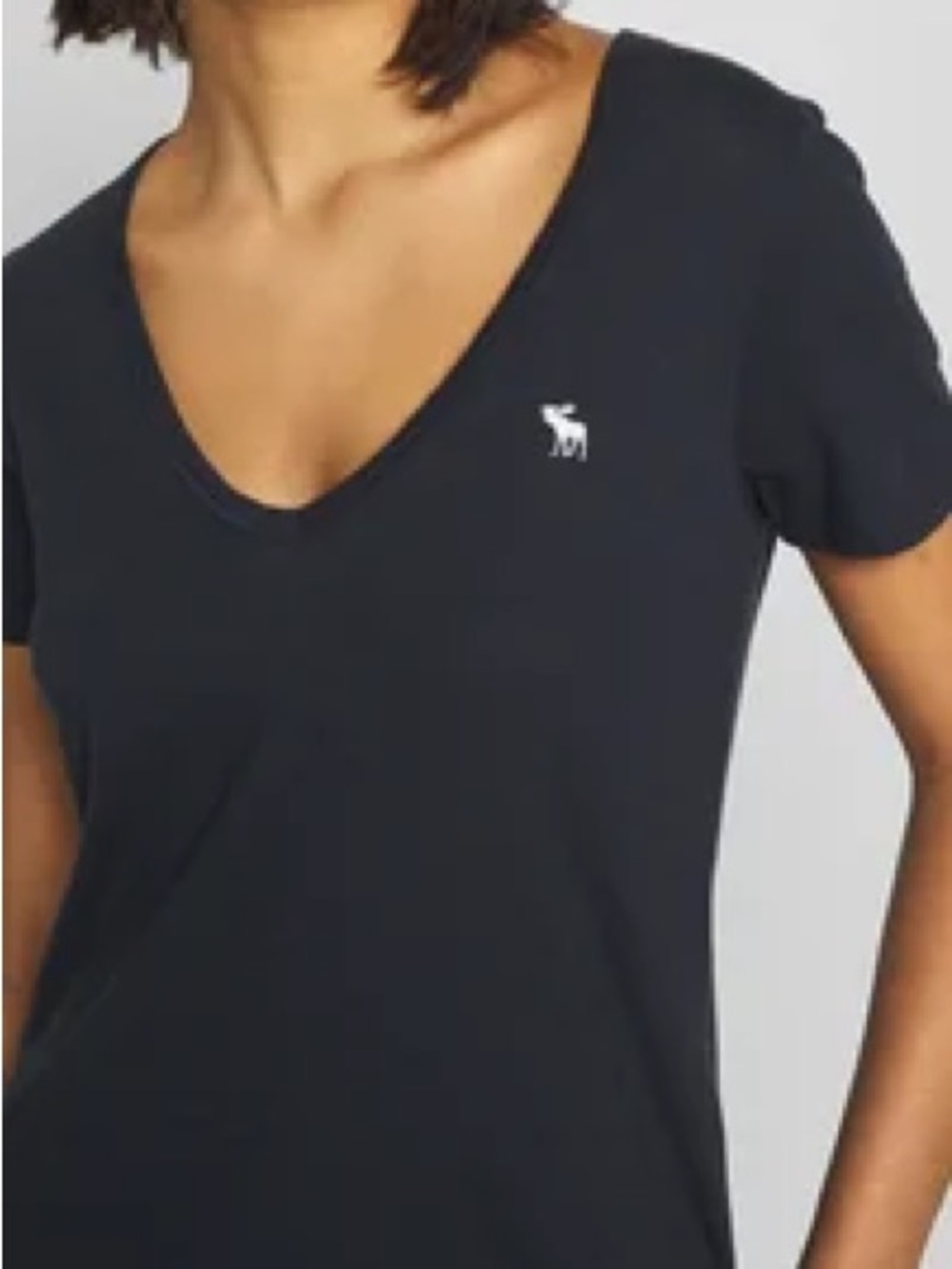 A+F Navy Blue V-Neck Logo Short Sleeve Women's Top